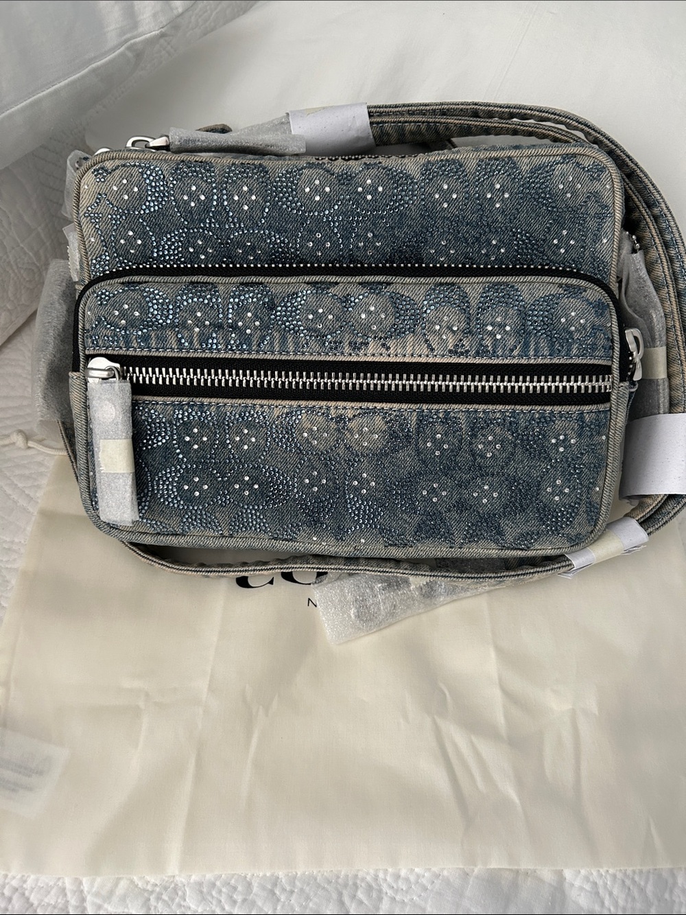 Coach Dakota Crossbody Bag In Regenerative Cotton Denim With Crystal Signature